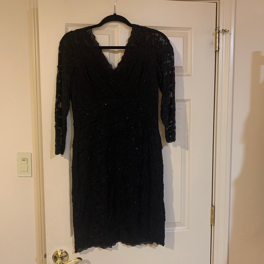Marina Black Embellished Lace Lined Dress sz 10
